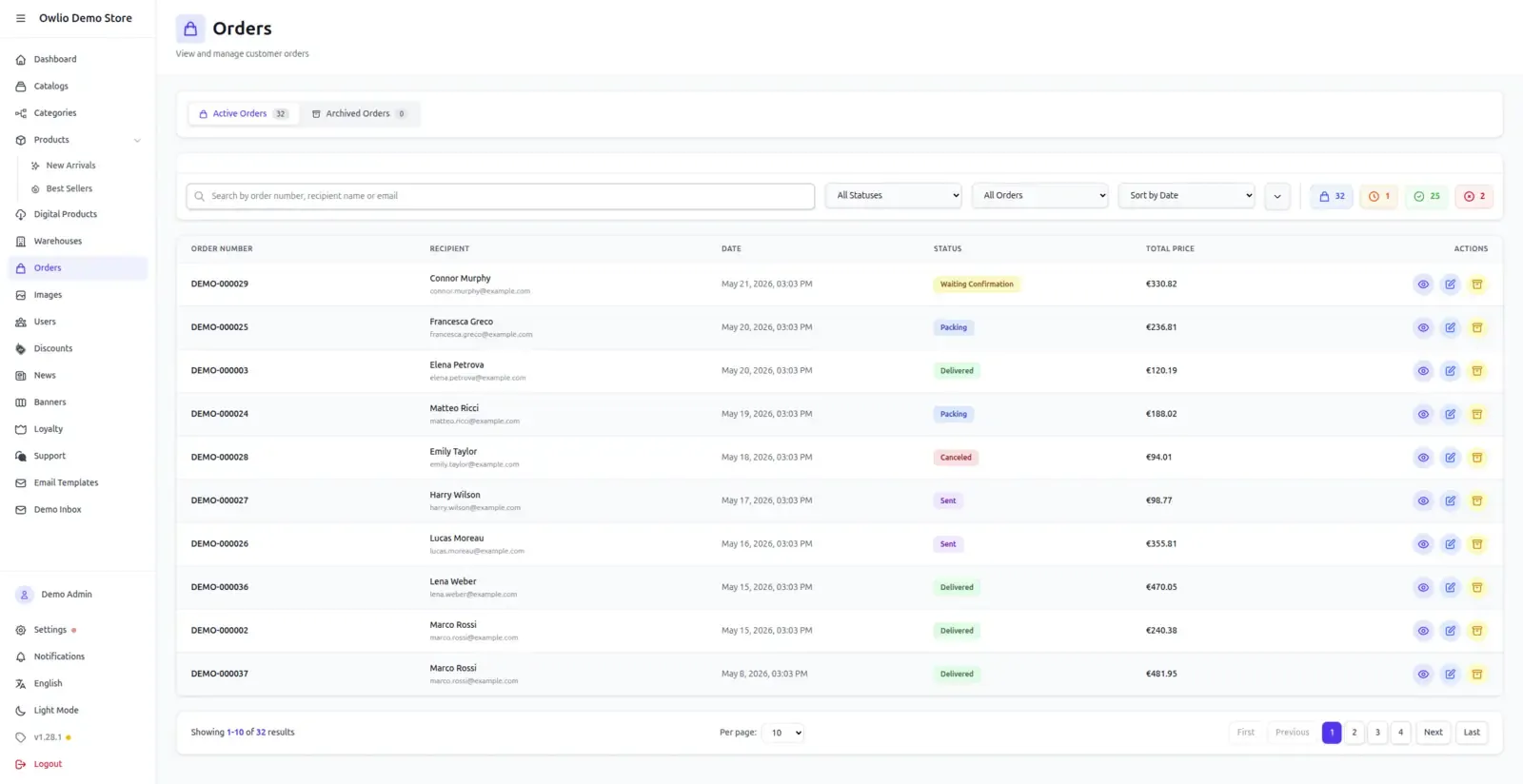 Admin Panel — Order Management